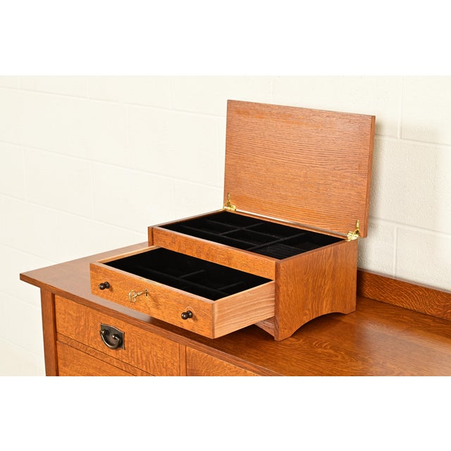 Stickley Harvey Ellis Collection Mission Arts & Crafts Inlaid Oak Jewelry Box For Sale In South Bend - Image 6 of 15