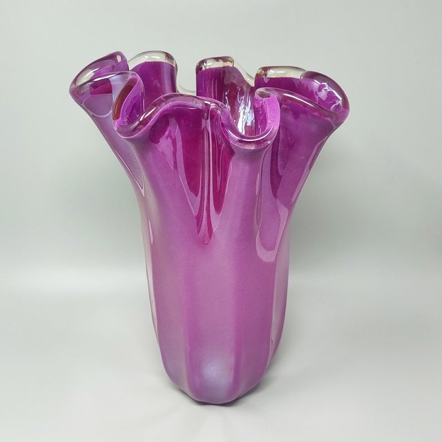 Mid-Century Modern Magenta-Pink Fazzoletto Murano Glass Vase by Michielotto, 1970s For Sale - Image 3 of 9