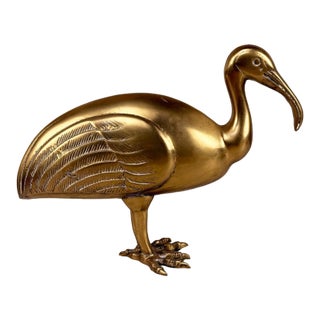 Vintage Coastal Regency Brass Ibis Bird Sculpture - 13" For Sale