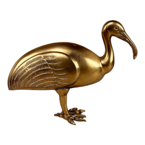 Vintage Coastal Regency Brass Ibis Bird Sculpture - 13"