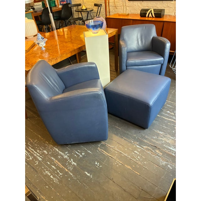 1990s Swiveling Leather Club Chairs & Ottoman by Schillig, Germany For Sale In New York - Image 6 of 8