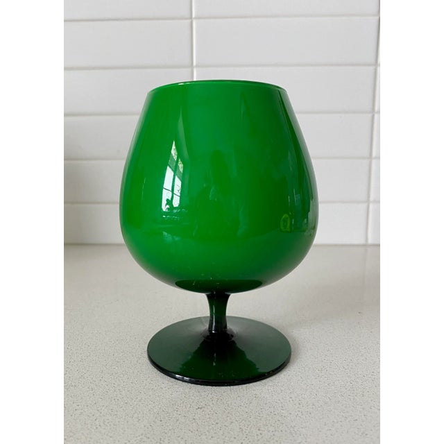 Empoli Mid-Century Modern Italian Cased Glass Green Snifter For Sale - Image 4 of 4