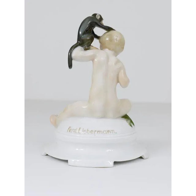 Rosenthal Porcelain Putto and Monkey Figurine attributed to Ferdinand Liebermann for Rosenthal, 1910 For Sale - Image 4 of 11