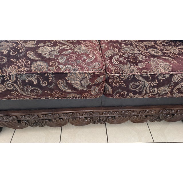Burgundy Ornate Traditional Burgundy Sofa & Loveseat Set For Sale - Image 8 of 9