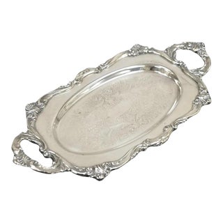 Mid 20th Century Vintage Victorian Style Small Silver Plated Twin Handle Trinket Dish Tray For Sale