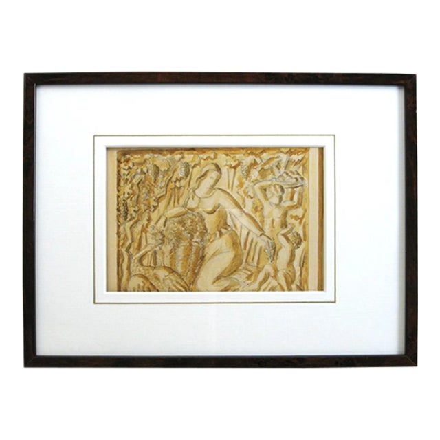 Vintage Original Art Deco Watercolor For Sale