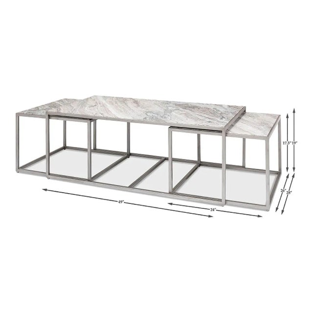 Metal Modern Marble 3 Piece Coffee Table For Sale - Image 7 of 11