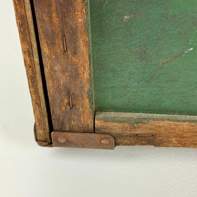 Antique Collapsable Wooden & Meal Box With Carved in Handles in Green Paint & Yellow No.17 For Sale - Image 11 of 12