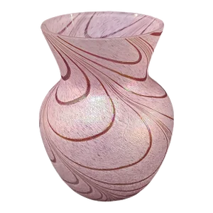 Late 20th Century Opalescent Pulled Feather Pink Art Glass Vase