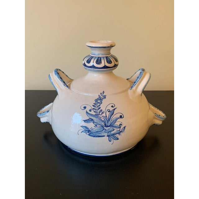 Vintage Italian Hand Painted Blue and White Faience Pottery Jug Vase For Sale - Image 9 of 12