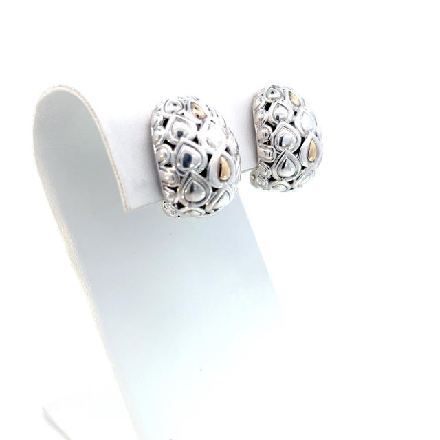 1990s Pair of John Hardy Estate Earrings Sterling Silver 14k Y Gold For Sale - Image 4 of 7