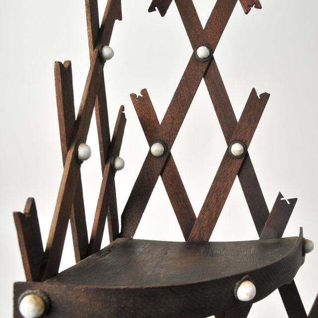 Antique Folk Art Lattice Corner Shelf With Porcelain Button Accents For Sale - Image 14 of 16