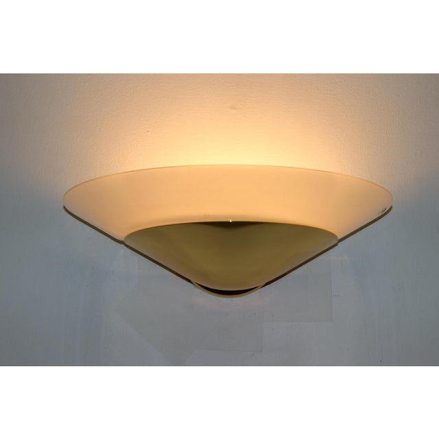 "Mezzo Alo" Wall Lamp Murano White Glass Diffuser and Gold Plated Metal Mounting. Designed By Mauro Marzollo for ITRE....