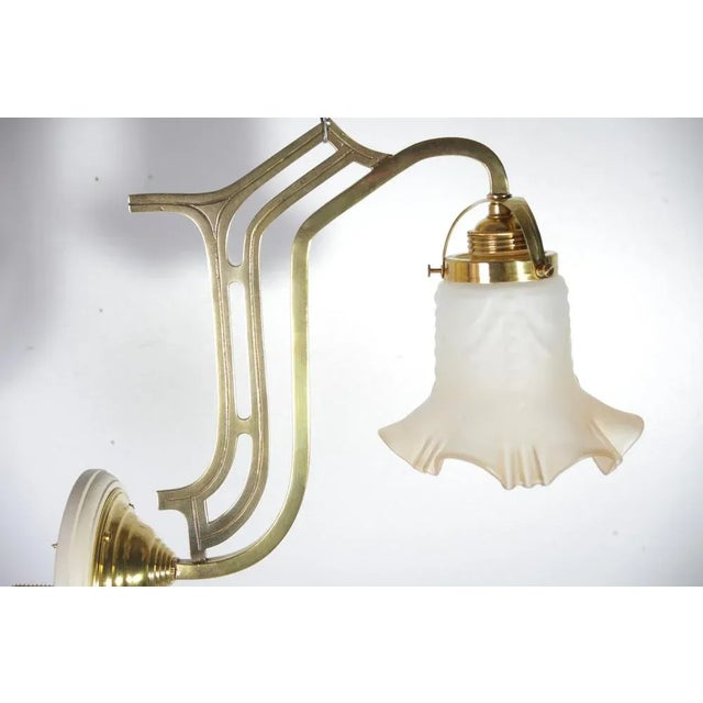 Art Nouveau Brass Wall Lamps, Prague, 1910s, Set of 2 For Sale - Image 4 of 8