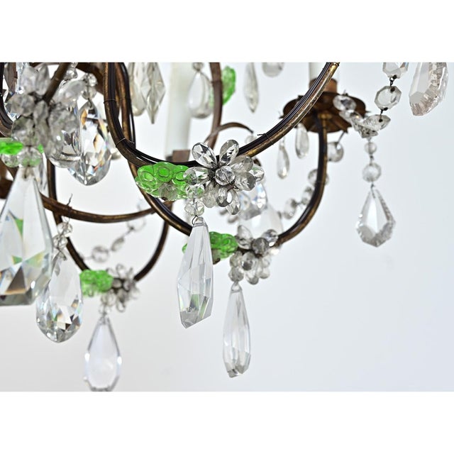 Late 19th Century French Brass Chandelier with Clear & Green Crystals For Sale - Image 12 of 17