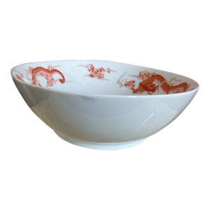 Fukagawa for Tiffany & Co. Dragon Motif 10” Porcelain Oval Vegetable Bowl in Red/White