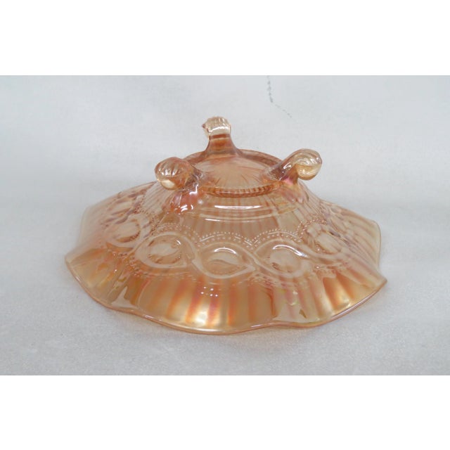 Glass Beaded Cable Style Marigold Carnival Glass Three Footed Bowl For Sale - Image 7 of 10