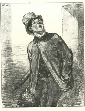 Paul Gavarni, A Watching Man, Original Lithograph, 1881