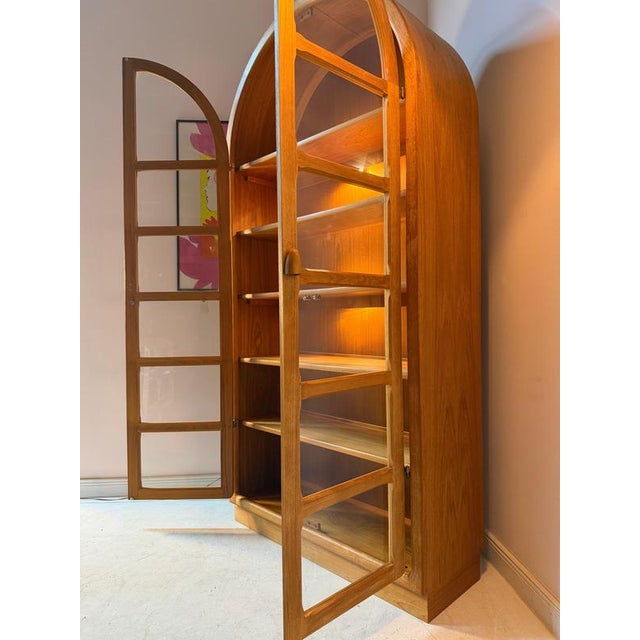 Wood Round Arched Teak Display Case with Lighting by Dyrlund For Sale - Image 7 of 11