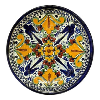Vintage Hand Painted Mexican Talavera Pottery Dish For Sale