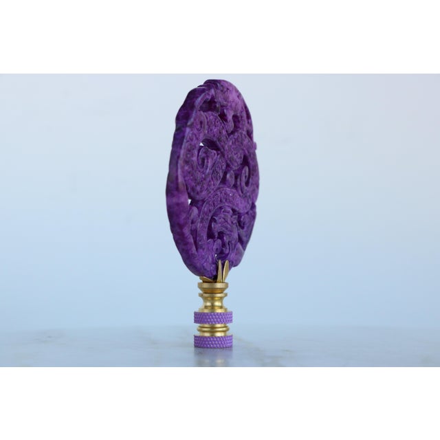 2020s Chinese Carved Stone Dragon Lamp Finials on Brass Hardware - A Matching Pair For Sale - Image 5 of 8