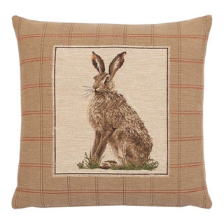 Country Hare Right Tapestry Cushion With Feather Filler - 46x46cm (18"x18") For Sale
