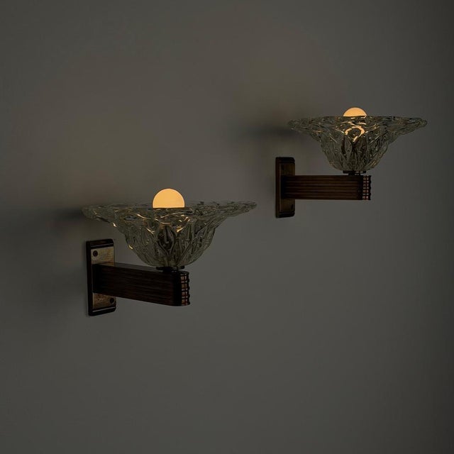 Sculptural Bullicante Glass Wall Sconces from Barovier & Toso, 1940s, Set of 2 For Sale - Image 6 of 18