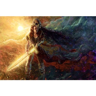 Call of Destiny by Christopher Clark | Oil Painting of a warrior with a sword in a cosmic landscape For Sale