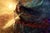 Call of Destiny by Christopher Clark | Oil Painting of a warrior with a sword in a cosmic landscape For Sale