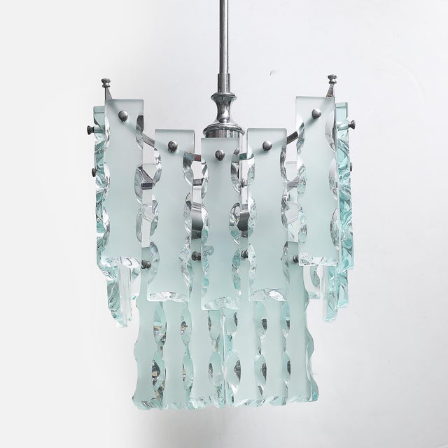 Mid-Century Modernist Style of Fontana Arte Geometric Knapped Glass Pendant For Sale - Image 15 of 16