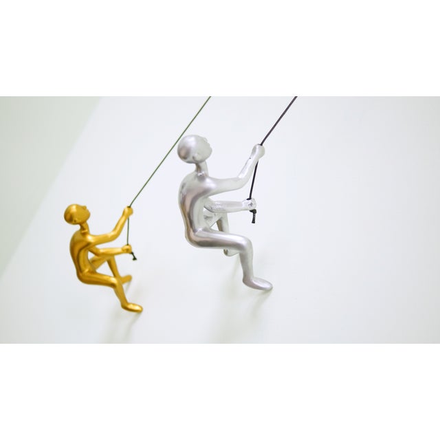 Modern Climbing Man Wall Art Home Decor Silver & Gold For Sale - Image 3 of 5
