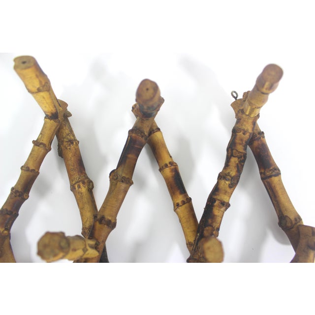 Early 20th Century Burnt Bamboo Accordion Wall Rack Hooks French Coat Hook Victorian For Sale - Image 12 of 14