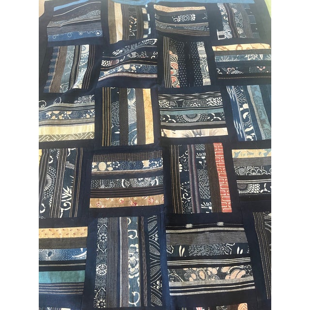 Breathtaking Vintage Indigo Asian Art Quilt Made With Antique Fabric For Sale In Phoenix - Image 6 of 9