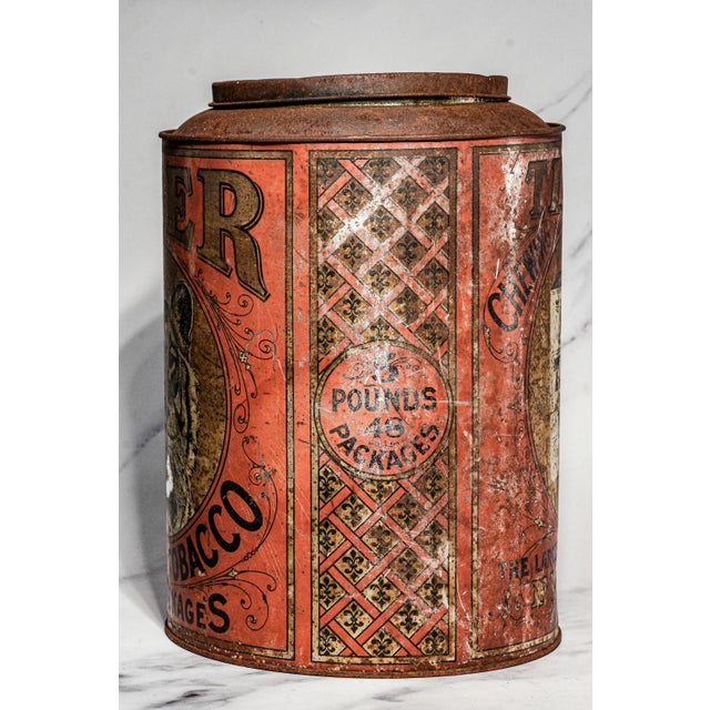Neat Large Antique Tiger Chewing Tobacco Tin Country Store Advertising Display Can Americana Tobacciana General Store Home Decor For Sale - Image 12 of 16