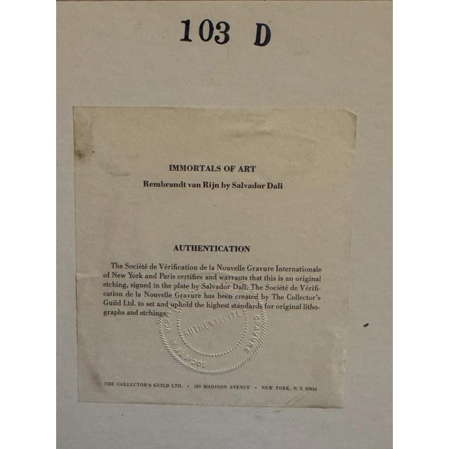 Art Deco Salvador Dalí “Immortals of Art” Etchings – Set of 4 Framed Prints – Giltwood Frames – 20th Century Surrealism For Sale - Image 3 of 11