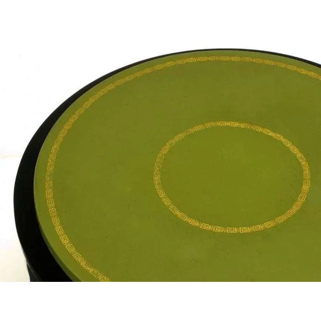 Round Ebonized and Tooled Green Leather Top End Table For Sale - Image 4 of 6