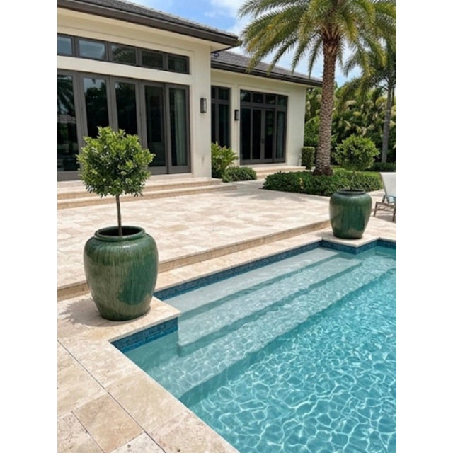 A Pair of Large Mid-Century Modern Ribbed Green Glazed Ceramic Ovoid Planters For Sale - Image 12 of 12