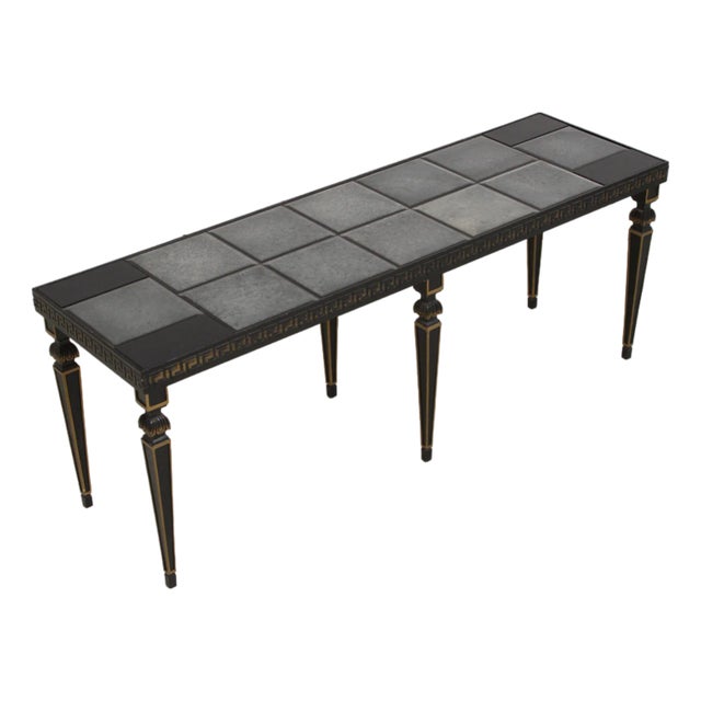 Neoclassical Ebony & Smoked Mirror Top Console Table For Sale