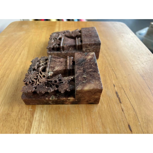 1920s Hand Carved Soapstone Asian Bookends - A Pair For Sale - Image 5 of 11