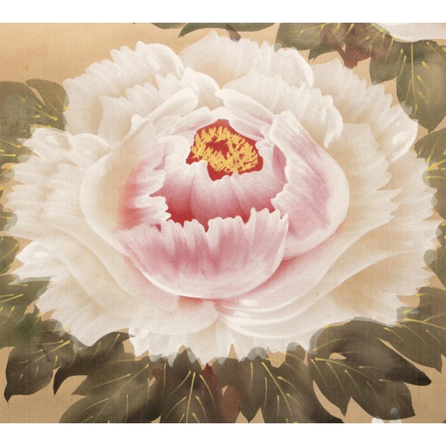 Post-1940 Showa Era Japanese Scroll Painting "Peonies" For Sale In Dallas - Image 6 of 12