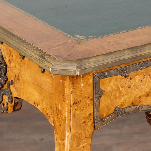 Wood Early 20th Century Louis XV Style Burlwood Writing Desk With Leather Top For Sale - Image 7 of 18