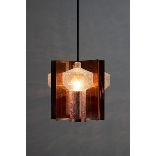 1960s Mid-Century Hanging Light in Brass with 3 Textured Glass Sconces, 1960 For Sale - Image 5 of 13