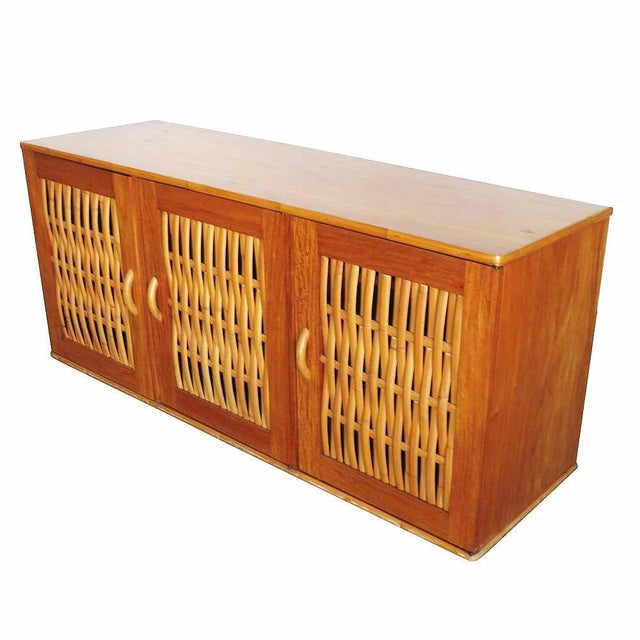 Mid-Century Modern Restored Mid-Century Mahogany Sideboard W/ Woven Rattan Doors (Need Sku) For Sale - Image 3 of 4