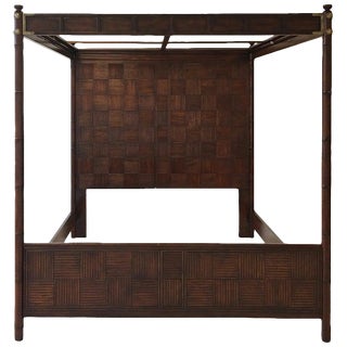 1970s Campaign Henredon Faux Bamboo King Size Canopy Bedframe For Sale