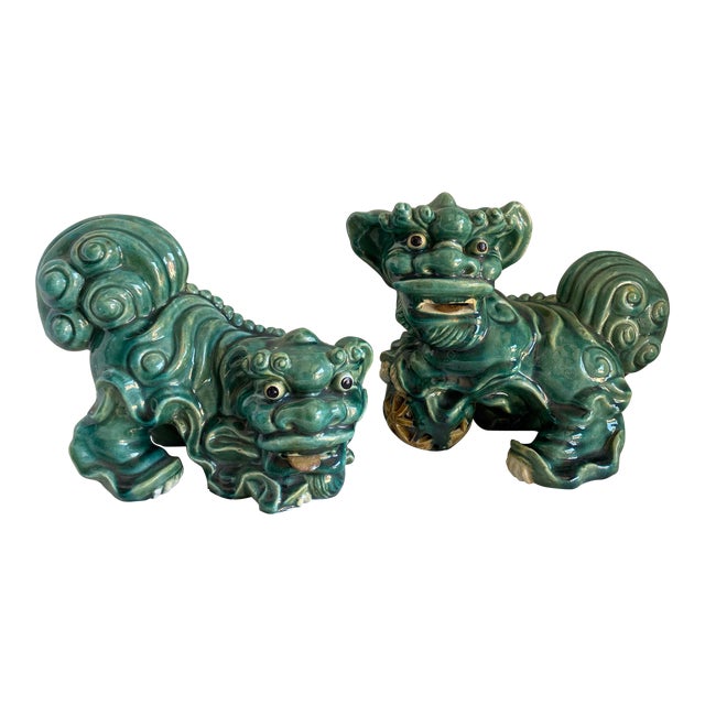 Mid Century Green Foo Dogs a Pair Chairish