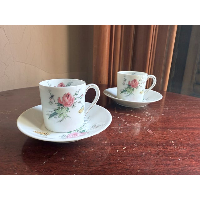 Mid 20th Century, Victorian Revival, French Limoges Floral Demitasse Cup and Saucer Set - 4 pcs For Sale In New York - Image 6 of 8