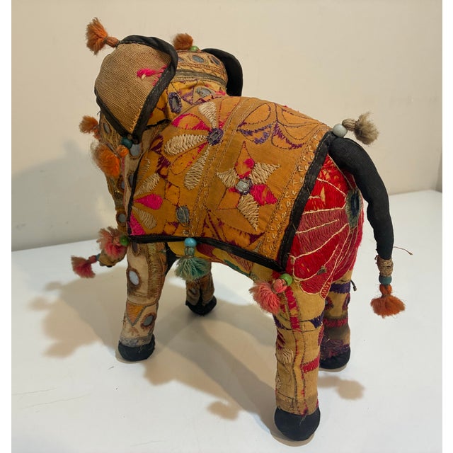 Mid-Century Indian Folk Art Elephant & Camel Pair | Handmade Shisha Embroidery | Rajasthan Textile Sculptures For Sale In Philadelphia - Image 6 of 12