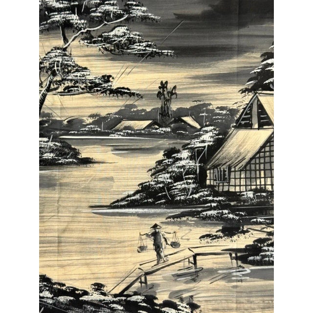 Asian Mid 20th Century Original Vintage Vietnamese River Scene Painting on Silk Mid-Century For Sale - Image 3 of 5