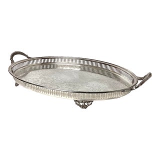 Large Antique Oval Silver Plated Footed Gallery Serving Drinks Tray by W&s Blackinton For Sale