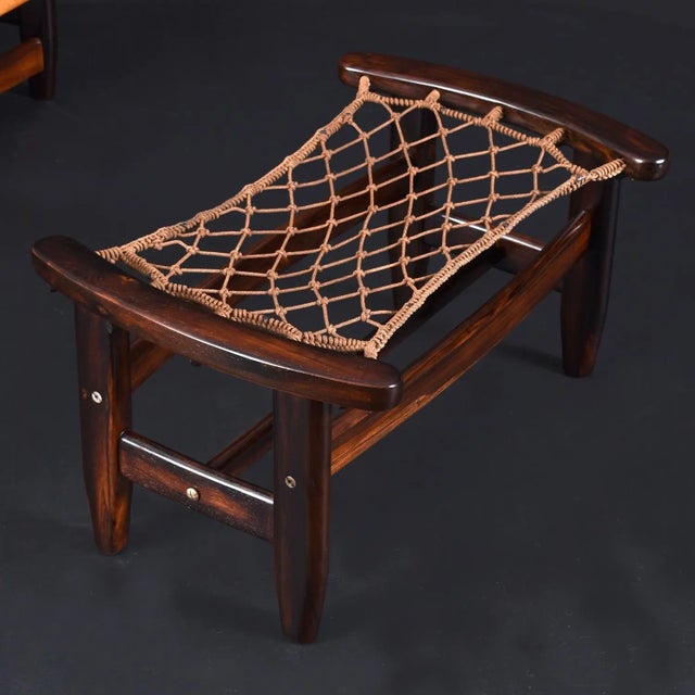 1960s Restored Brazilian Jangada Rosewood & Leather Sling Chair With Ottoman by Jean Gillon For Sale - Image 10 of 16